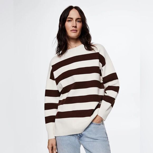 Mango Striped Viscose Blend Fine Knit Sweater New - Picture 2 of 8